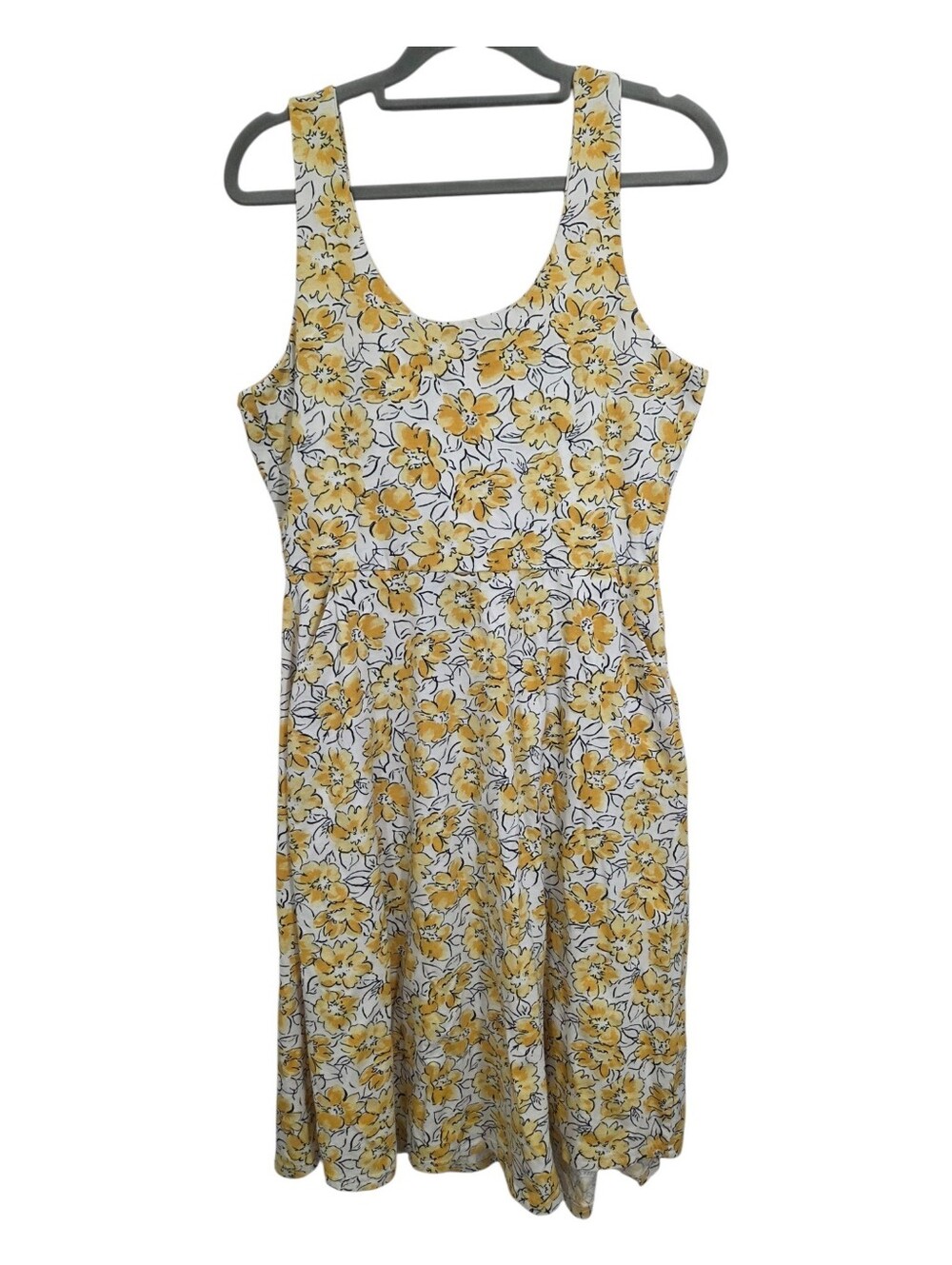 PACT Fit & Flare Tie Back Dress Reverie Floral Yellow Print Medium Cottagecore - Picture 2 of 10